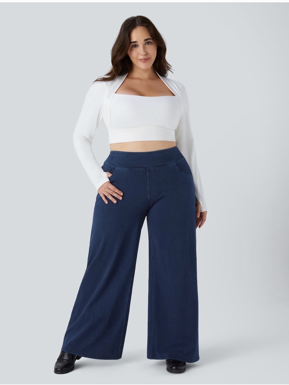 🔥💙NWT Halara Flex High‎ Waisted Baggy Wide Leg Navy Blue Denim Size 1X 💙🔥